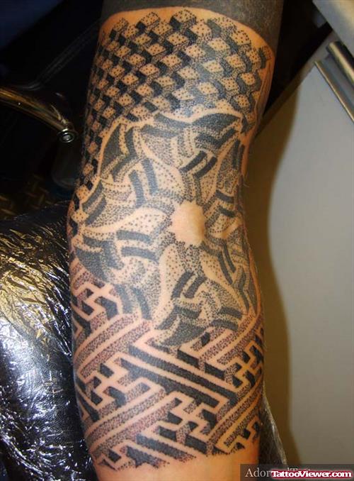 Geometric Dotwork Elbow Tattoo