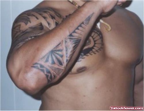 Attractive Hawaiian Elbow Tattoo For Men