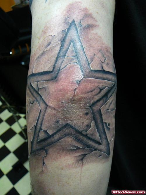 3D Stone Star Elbow Tattoo
