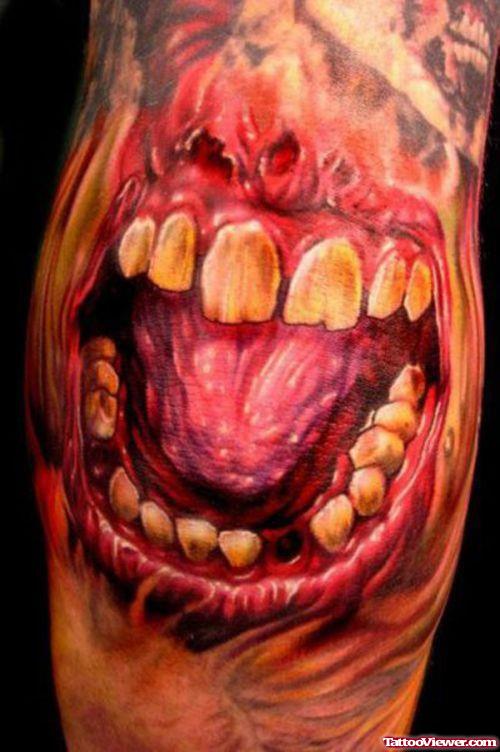 Zombie Mouth Elbow Tattoo