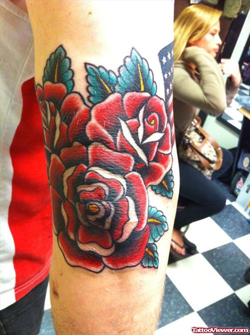 Red Roses Elbow Tattoo