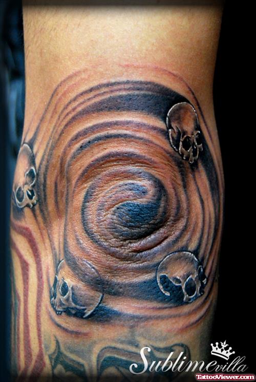 Grey Skulls Spiral Elbow Tattoo