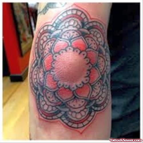 Color Flower Elbow Tattoo For Guys