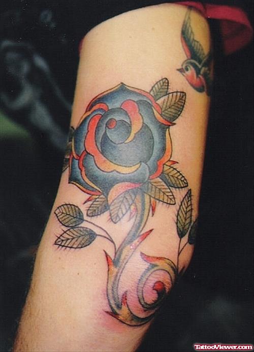 Blue Rose Elbow Tattoo