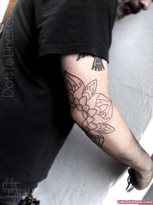 Awful Outline Flower Elbow Tattoo