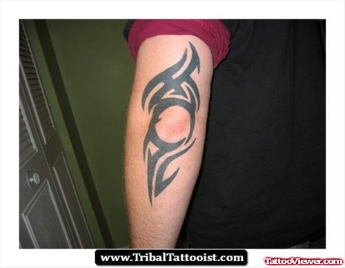 Awesome Black Tribal Elbow Tattoo
