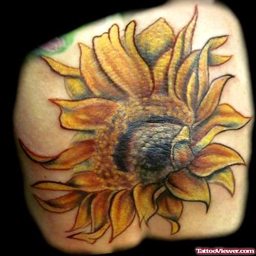 Yellow Sun Flower Elbow Tattoo