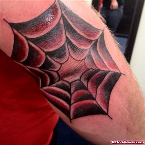 Grey Spider Web Elbow Tattoo Design
