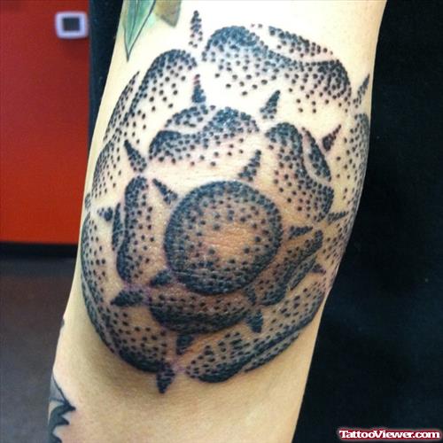 Grey Flower Elbow Tattoo
