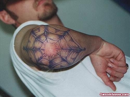 Fine Spider Web Elbow Tattoo