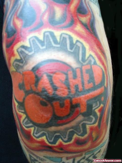 Crashed Out Gear Elbow Tattoo