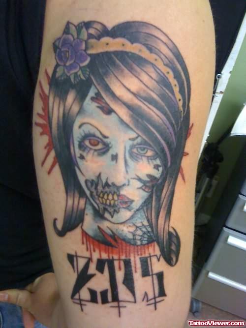 Zombie Girl Had Elbow Tattoo