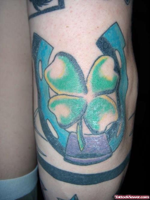 Horse Shoe And Shamrock Lucky Elbow Tattoo