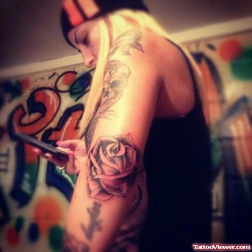 Unique Rose Flower Elbow Tattoo