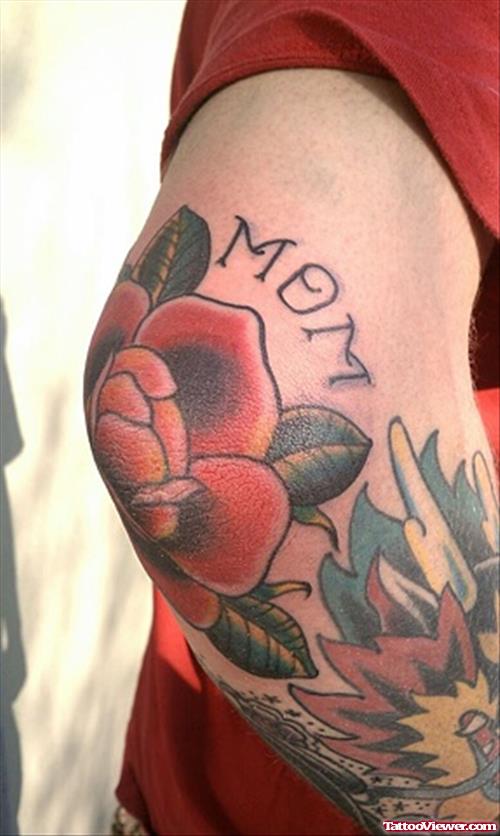 Memorial Mom Red Rose Elbow Tattoo