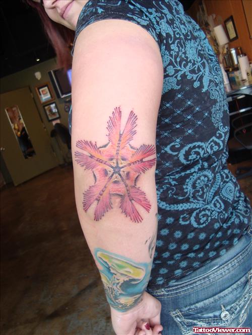 Colored Left Elbow Tattoo