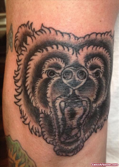 Dark Ink Bear Head Elbow Tattoo
