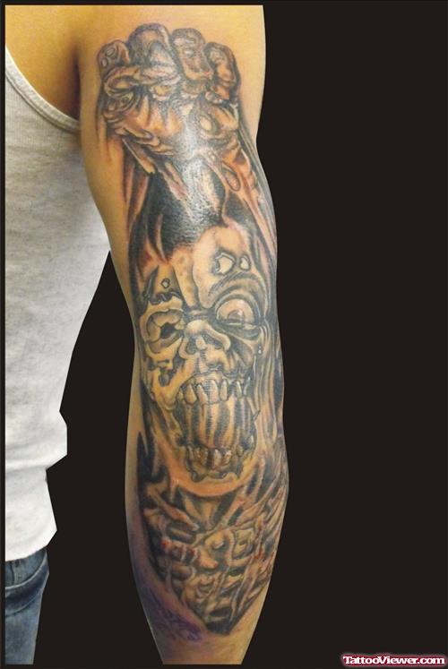 Grey Ink zombie Elbow Tattoo