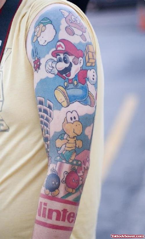 Colored Super Mario Elbow Tattoo