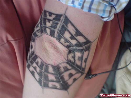 Black Spider Web Elbow Tattoo