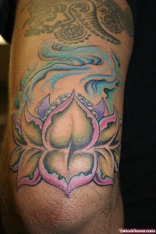 Floral Lotus Flower Elbow Tattoo
