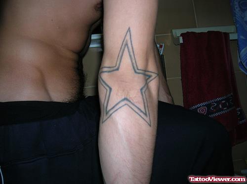 Double Lines Star Elbow Tattoo