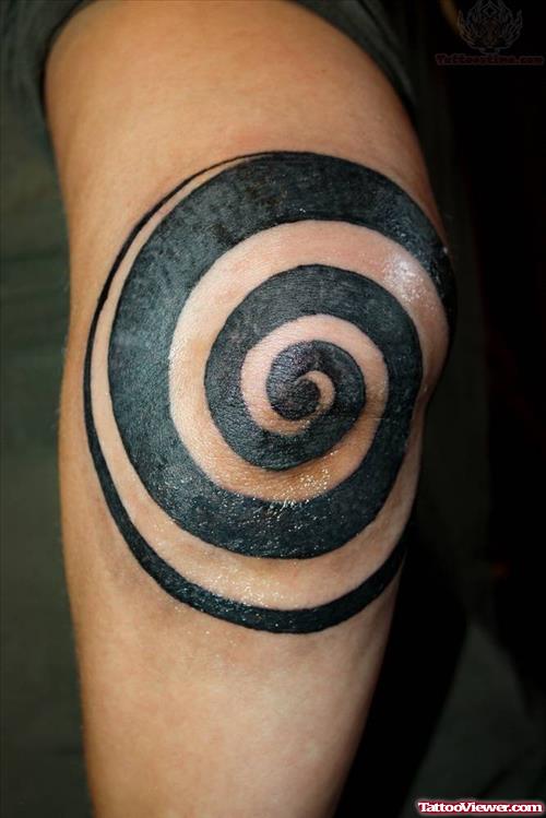 Classic Black Spiral Elbow Tattoo