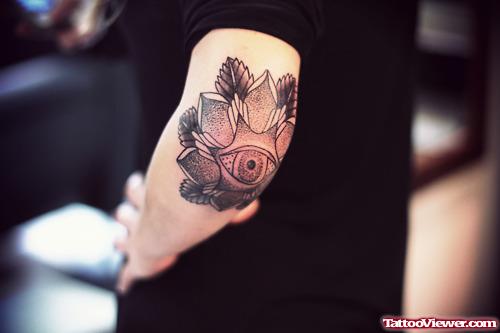 Mandala Flower And Eye Elbow Tattoo
