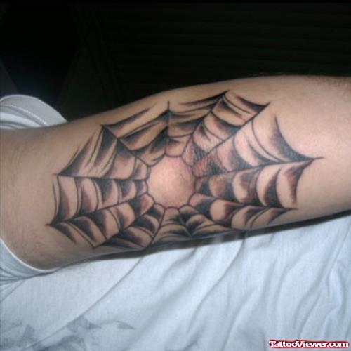 Cool Grey Ink Spider Web Elbow Tattoo