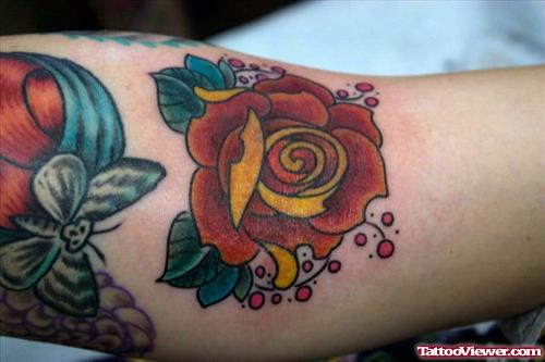 Beautiful Red Rose Elbow Tattoo Design