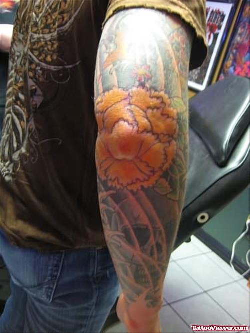 Yellow Flower Tattoo On Elbow