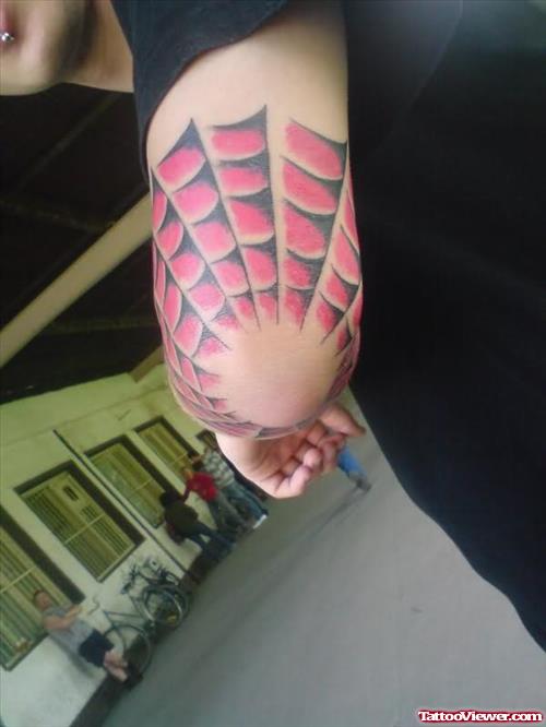 Red Spider Web Tattoo On Elbow