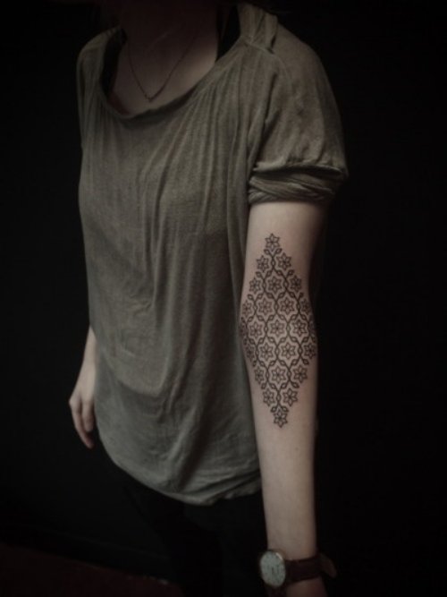 Geometric Flowers Elbow Tattoo