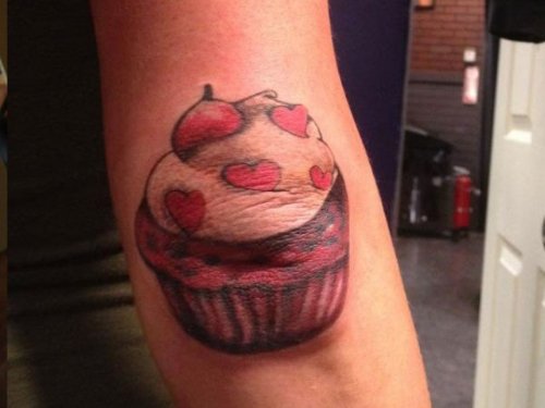 Hearts In Cupcake Elbow Tattoo
