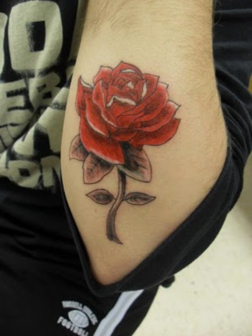 A Red Rose Elbow Tattoo