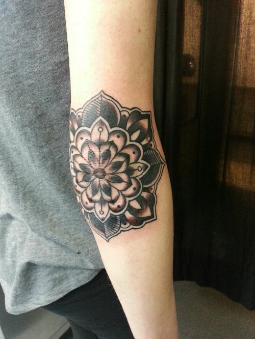 Cool Mandala Flower Elbow Tattoo