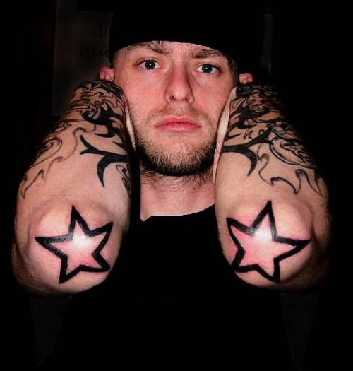 Black Stars Elbow Tattoos For Men