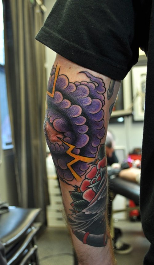 Color Ink Cloud Elbow Tattoo