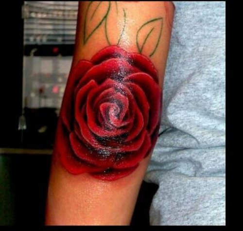 Red Rose Tattoo On Elbow
