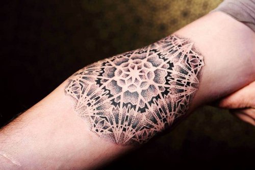 Dotwork Flower Tattoo On Elbow