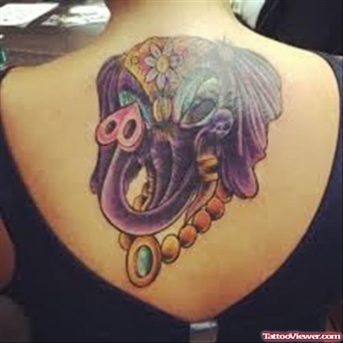 Upperback Elephant Head Tattoo