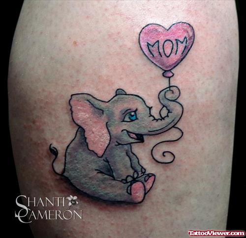 Mom Balloon And Baby Elephant Tattoo