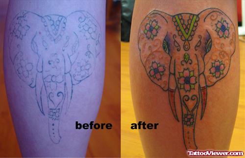Elephant Head With Flowers Tattoo