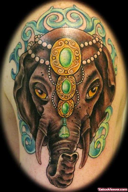 Grey Ink Elephant Head Tattoo