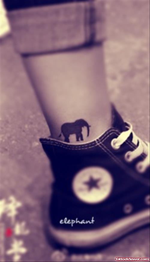 Small Black Elephant Tattoo On Ankle