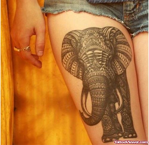 Awesome Elephant Tattoo On Girl Right Thigh