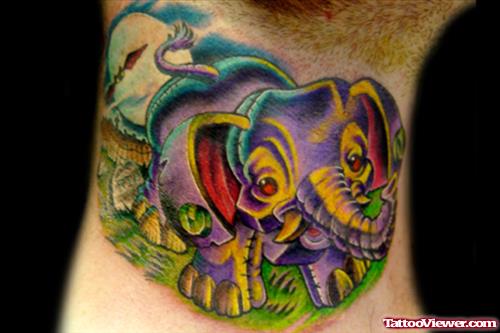 Purple Ink Elephant Tattoo