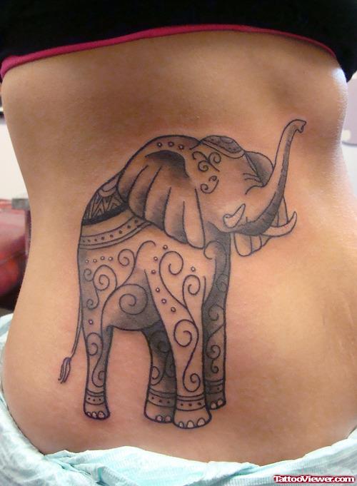 Rib side Grey Ink Elephant Tattoo