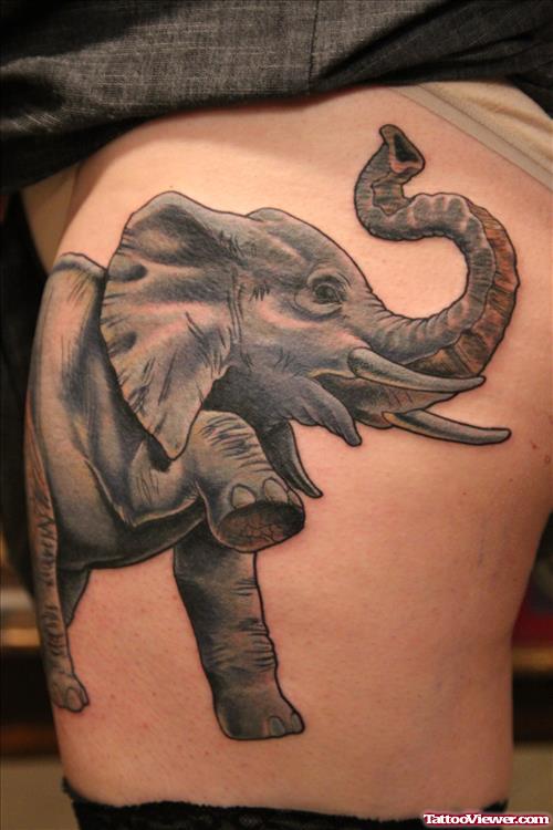 Elephant Tattoo On Left Thigh