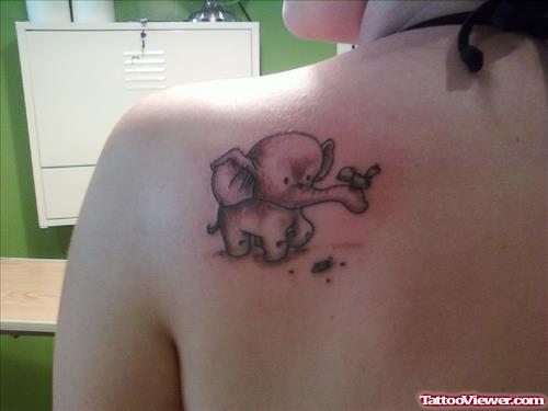 Cute Baby Elephant With Bird Tattoo On Back